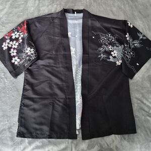 Elegant Black Kimono with Floral Accents